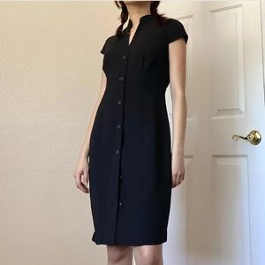 Calvin Klein Belted Cap Sleeve Sheath Dress Sz 8 Black Button Front Lined
